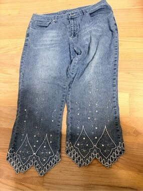Apollo Embroidered  Vintage Y2K embellished Floral Denim Capri Pants